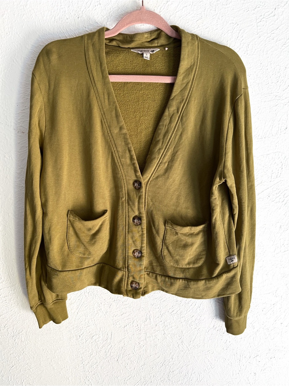 Toad & Co Hemp Daybreaker Cardi Small Moss Green Granola Cozy - Picture 2 of 6